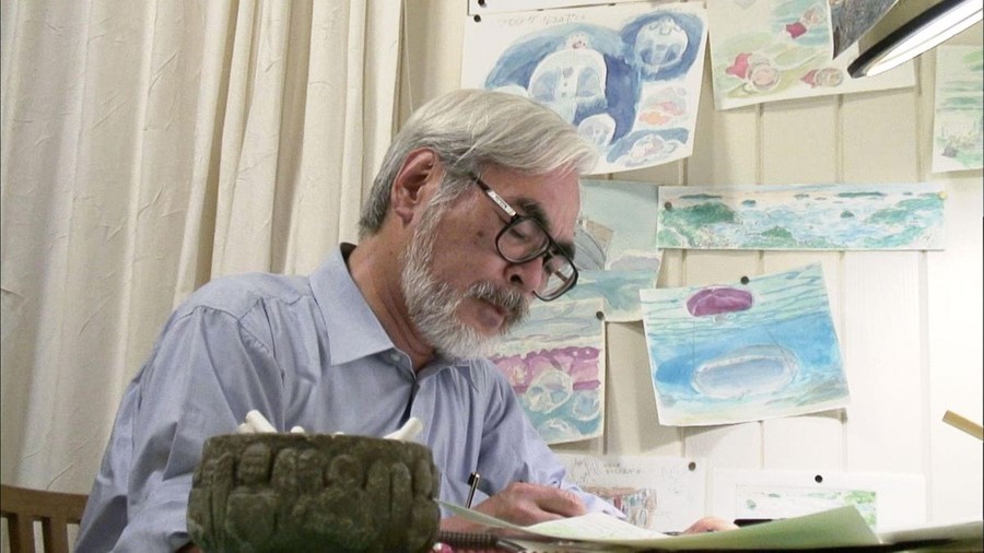 Hayao Miyazaki in his studio